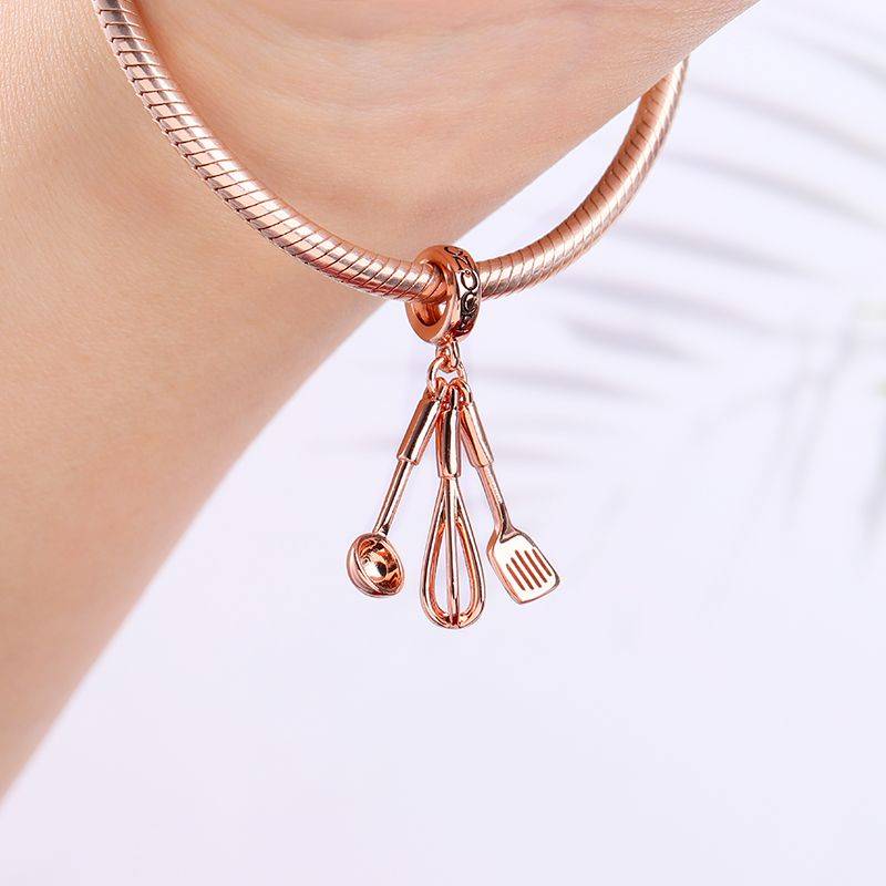 Kitchenware Pendant 18k Rose Gold Plated Sterling Silver Whisk Spatula ladle Charm
