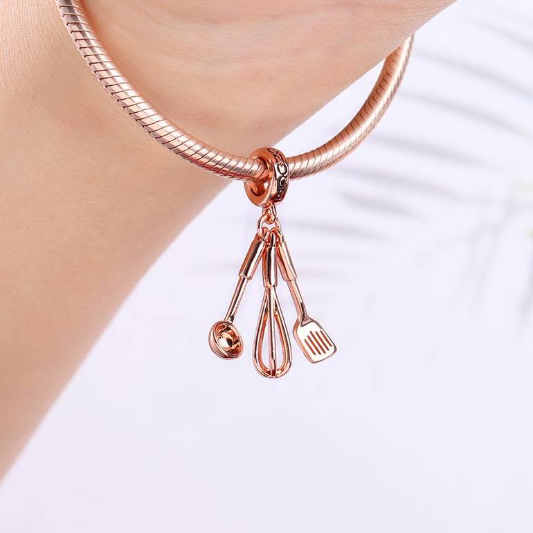 Kitchenware Pendant 18k Rose Gold Plated Sterling Silver Whisk Spatula ladle Charm