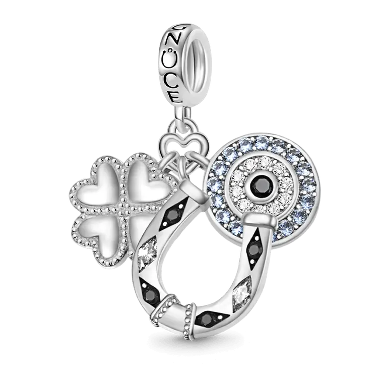 Gnoce Horseshoe, Clover & Devil's Eye Triple Pendant Dangle Charm
