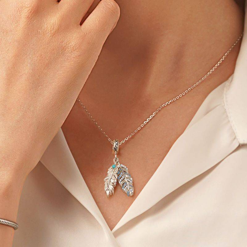 Gnoce Silver Feather Turquoise Pendant Dangle Charm