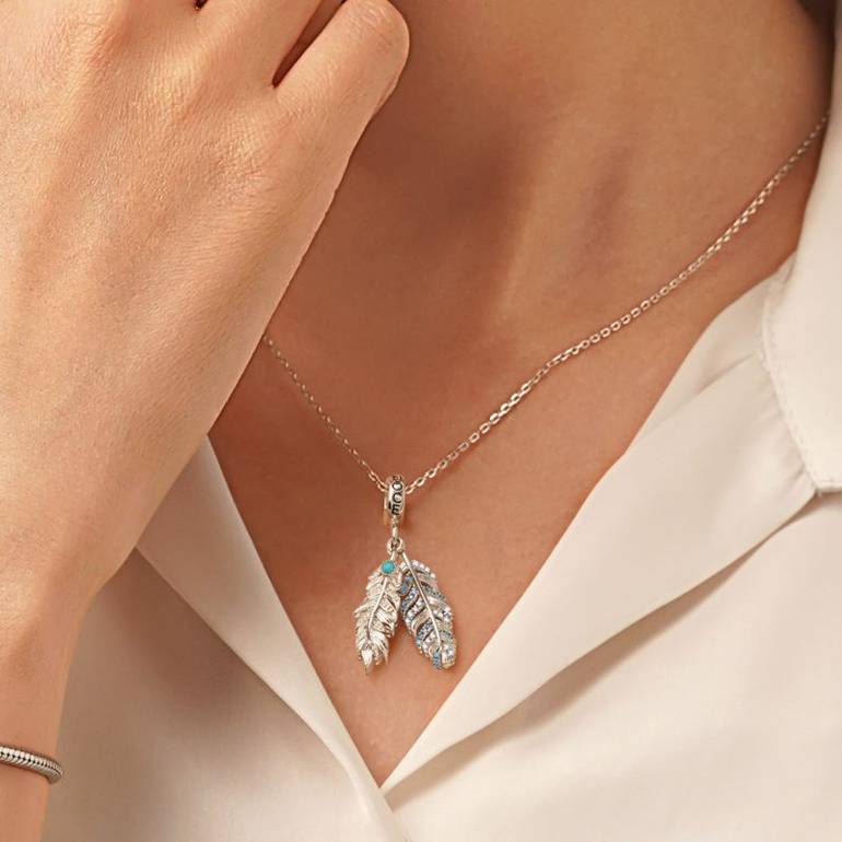 Gnoce Silver Feather Turquoise Pendant Dangle Charm