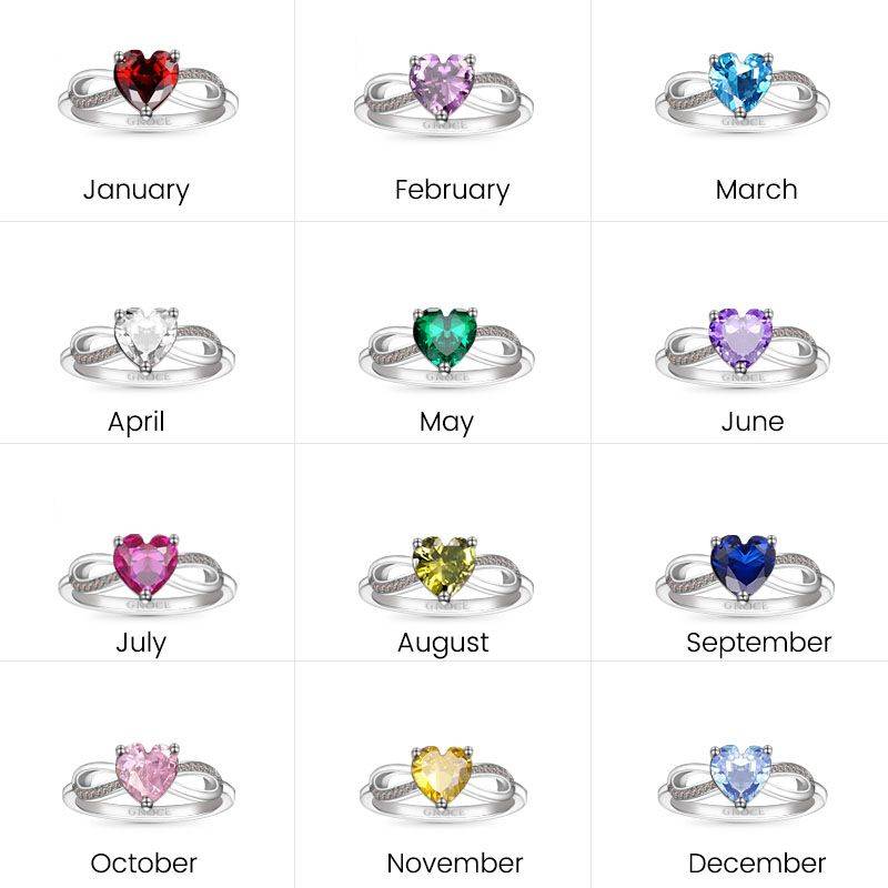 Gnoce Sparkling Birthstone Infinity Love Heart Ring