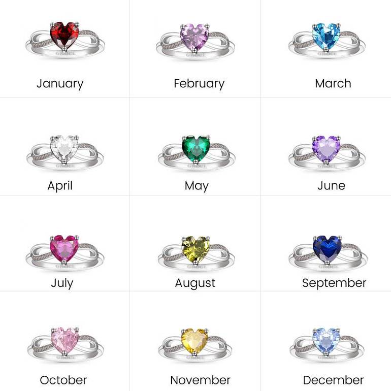 Gnoce Sparkling Birthstone Infinity Love Heart Ring