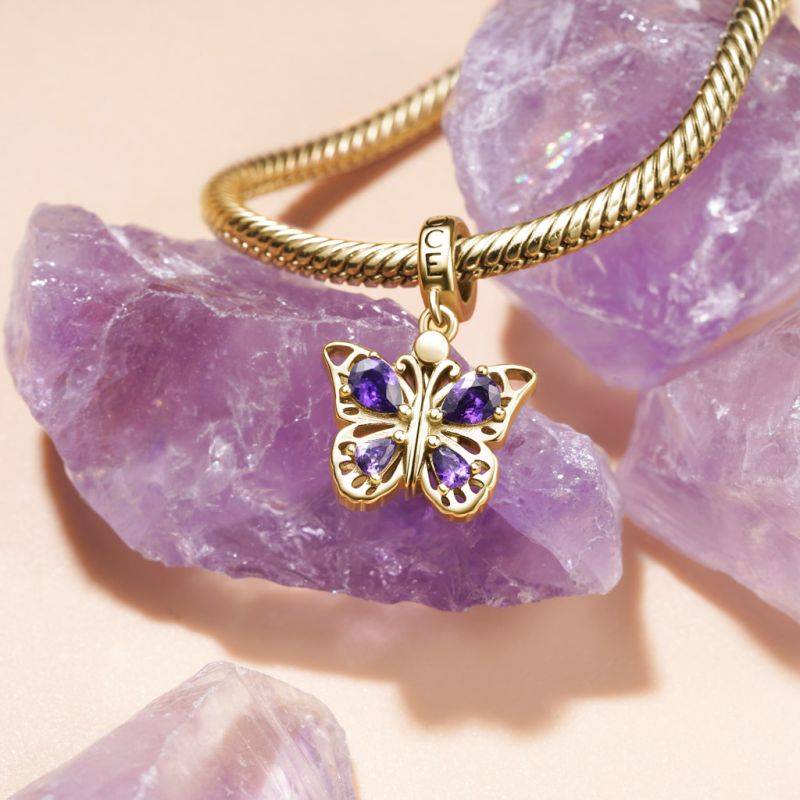 Gnoce 18k Gold Plated Openable Purple Butterfly Engravable Pendant Dangle Charm