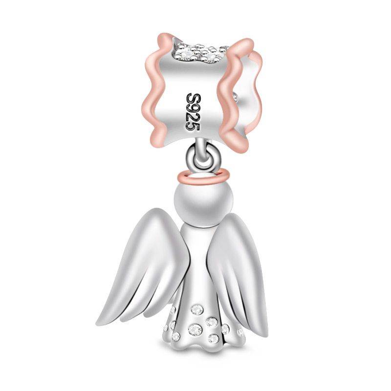 925 Sterling Silver Clear Stones with Lovely Heart Angel Dangle Charm Pendant