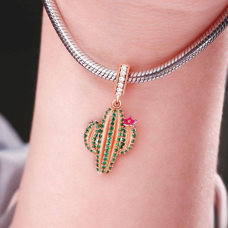 Cactus Charm Plants Pendant Sterling Silver with Cz for Mom