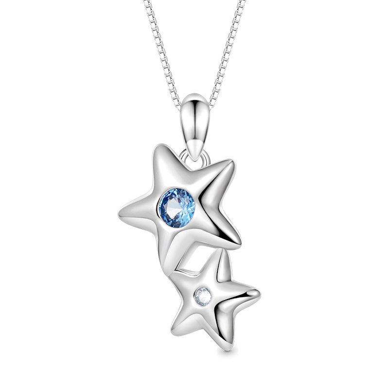 Gnoce Sparkling Double Blue Star Necklaces