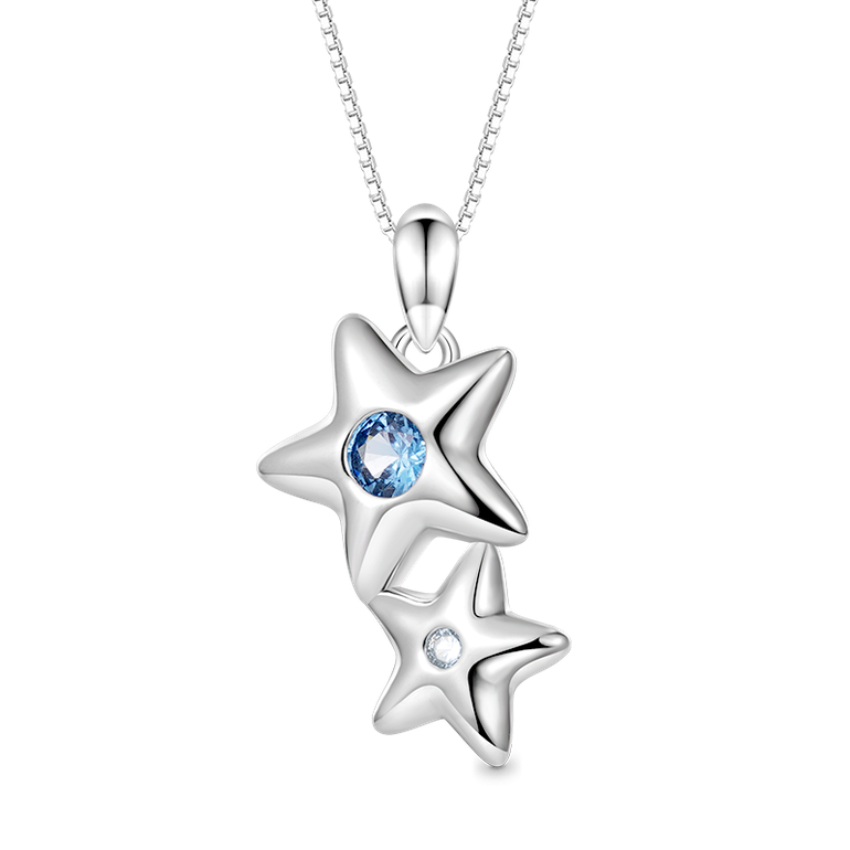 Gnoce Sparkling Double Blue Star Necklaces