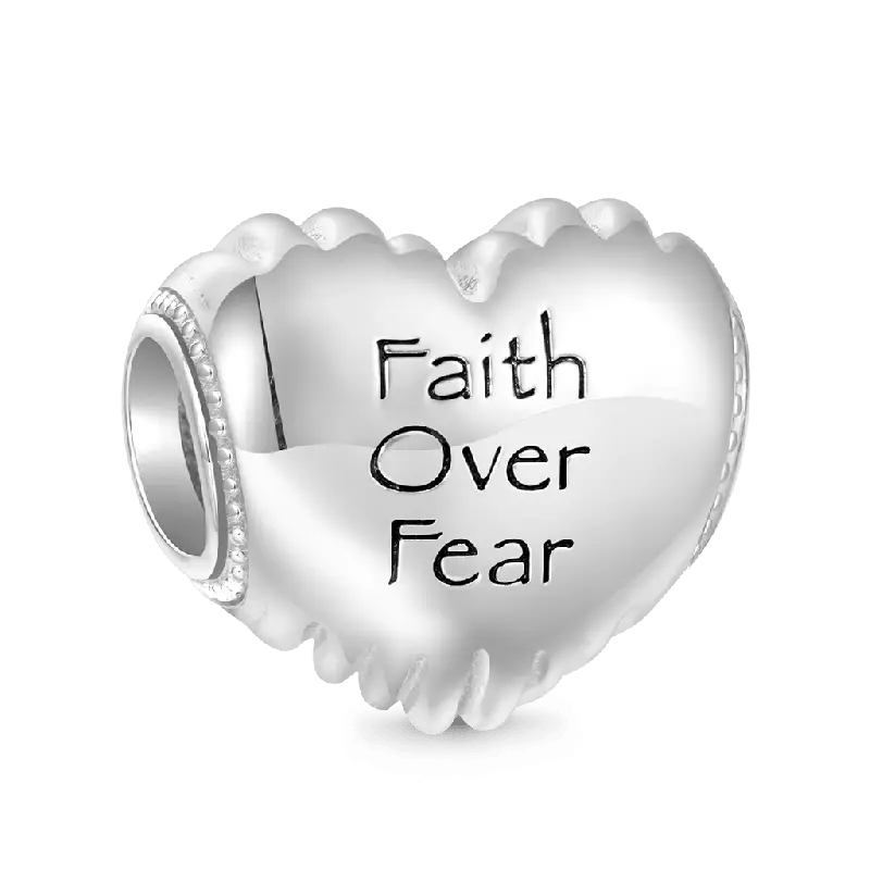 Gnoce Religious Cross 'Faith Over Fear' Heart Birthstone Charm