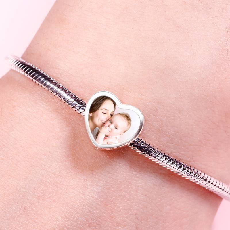 Heart Shaped Engravable Photo Charm Family Memorial Personalized Bead For Braceletss