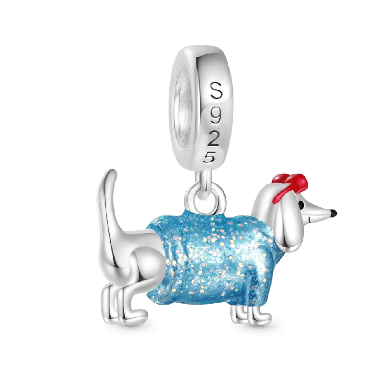Gnoce Valentine's Day Blue Dachshund Glow-in-the-Dark Pendant Dangle Charm