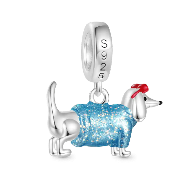 Gnoce Valentine's Day Blue Dachshund Glow-in-the-Dark Pendant Dangle Charm
