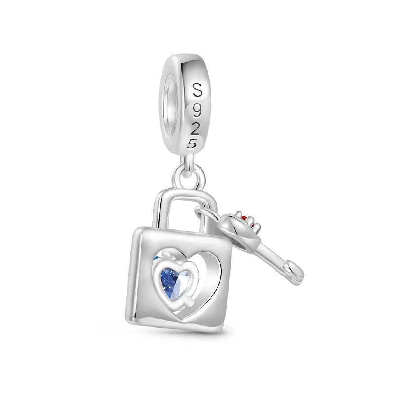 Gnoce Birthstone Love Lock & Key Pendant Dangle Charm