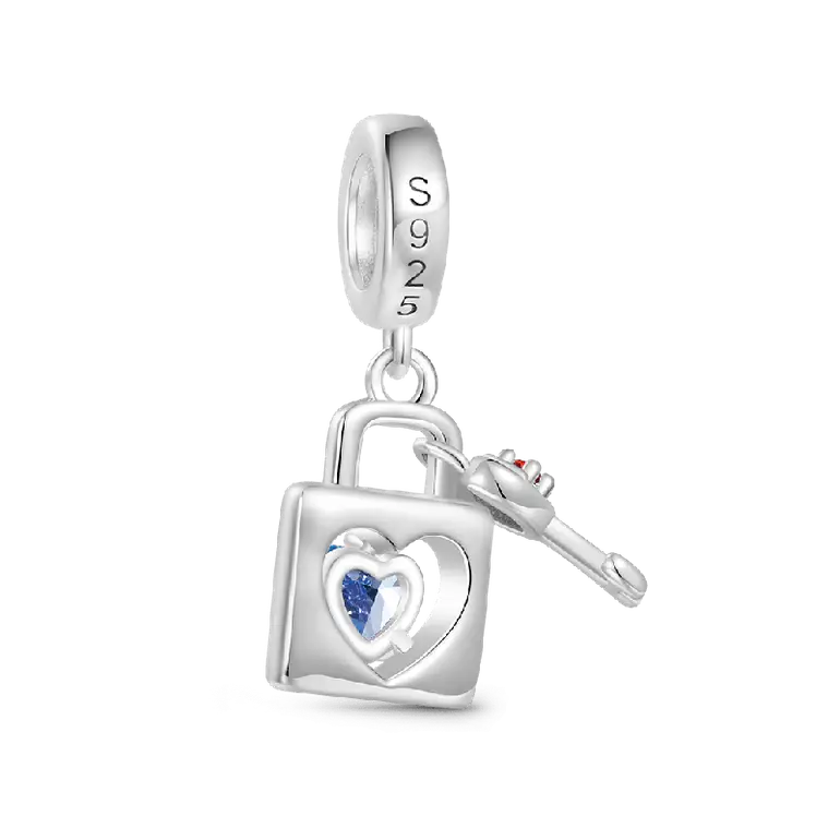 Gnoce Birthstone Love Lock & Key Pendant Dangle Charm