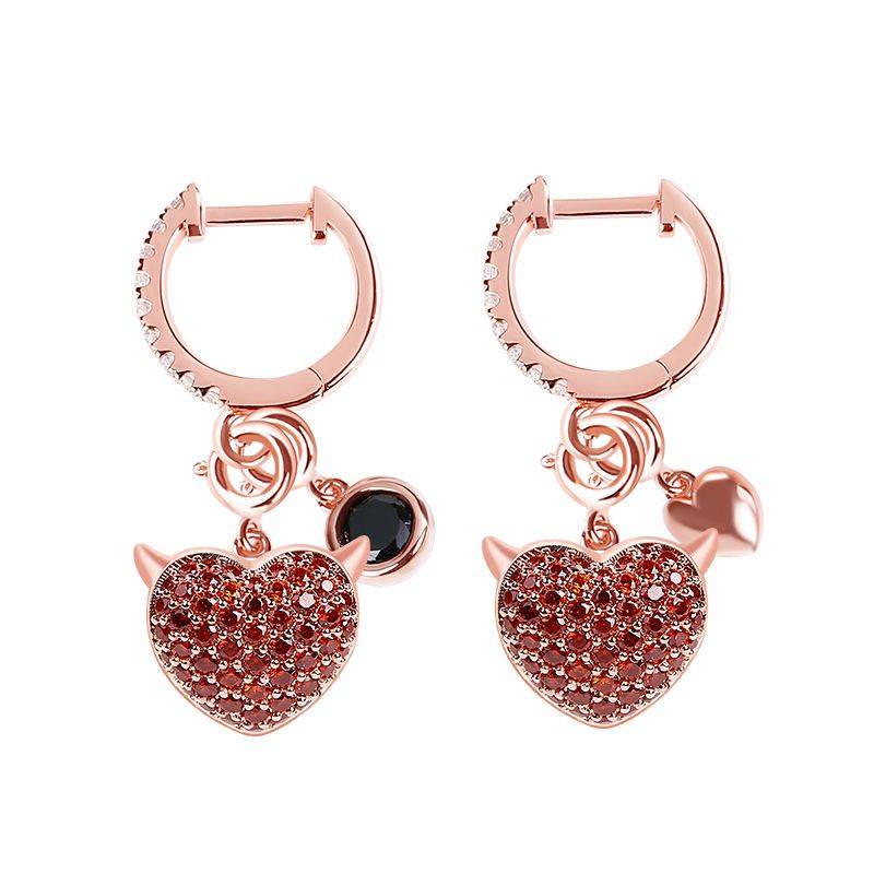 Devil Heart Earrings S925 Silver 18K Rose Gold Plated