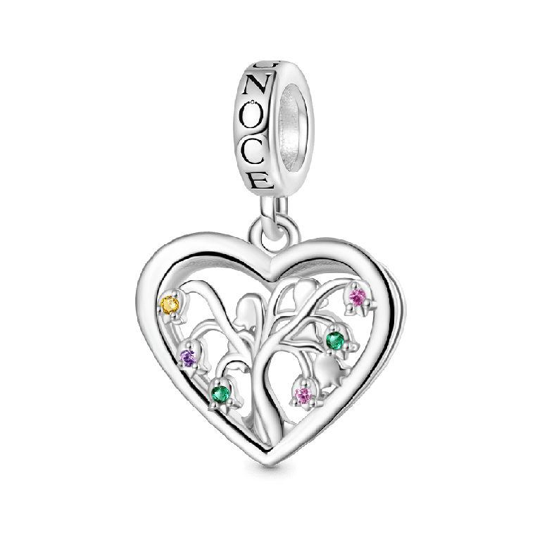 Gnoce Birthstone Lily Tree of Life Heart Pendant Dangle Charm