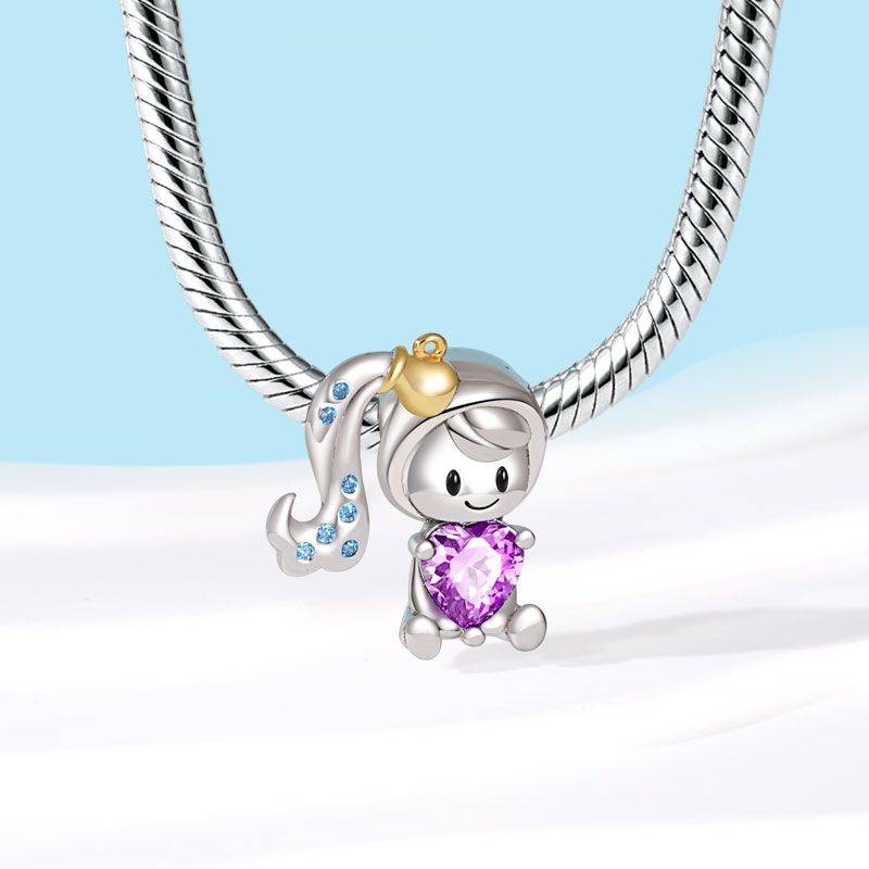 Gnoce Aquarius Zodiac Sign Embraces Heart Gem Charm