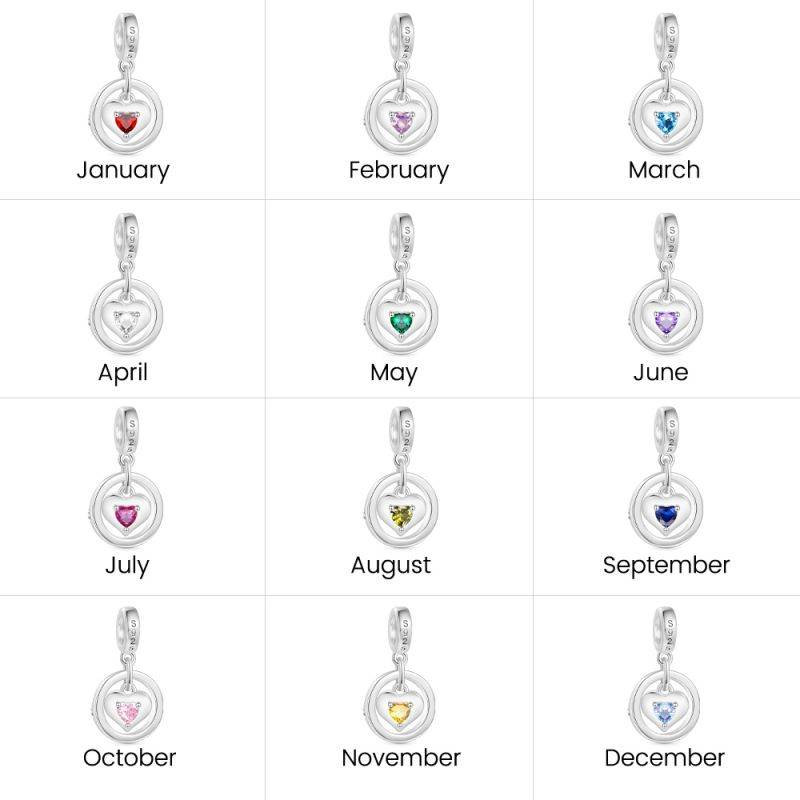Gnoce Mother's Day 'I Love U Forever' Mom Heart Birthstone Pendant Dangle Charm