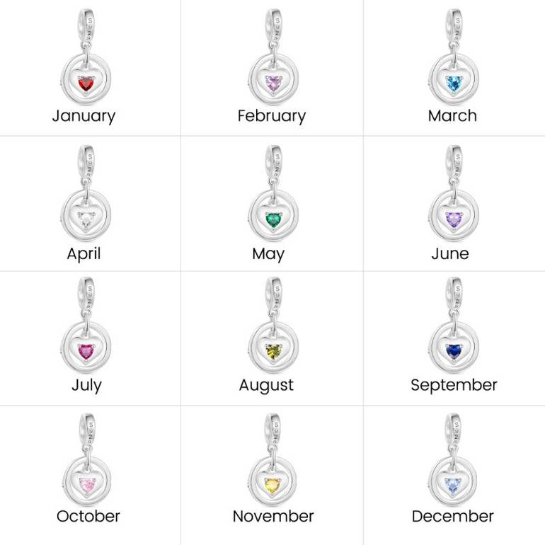 Gnoce Mother's Day 'I Love U Forever' Mom Heart Birthstone Pendant Dangle Charm