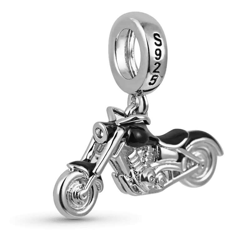 Black Motorcycle Pendant Dangle Charm Sterling Silver