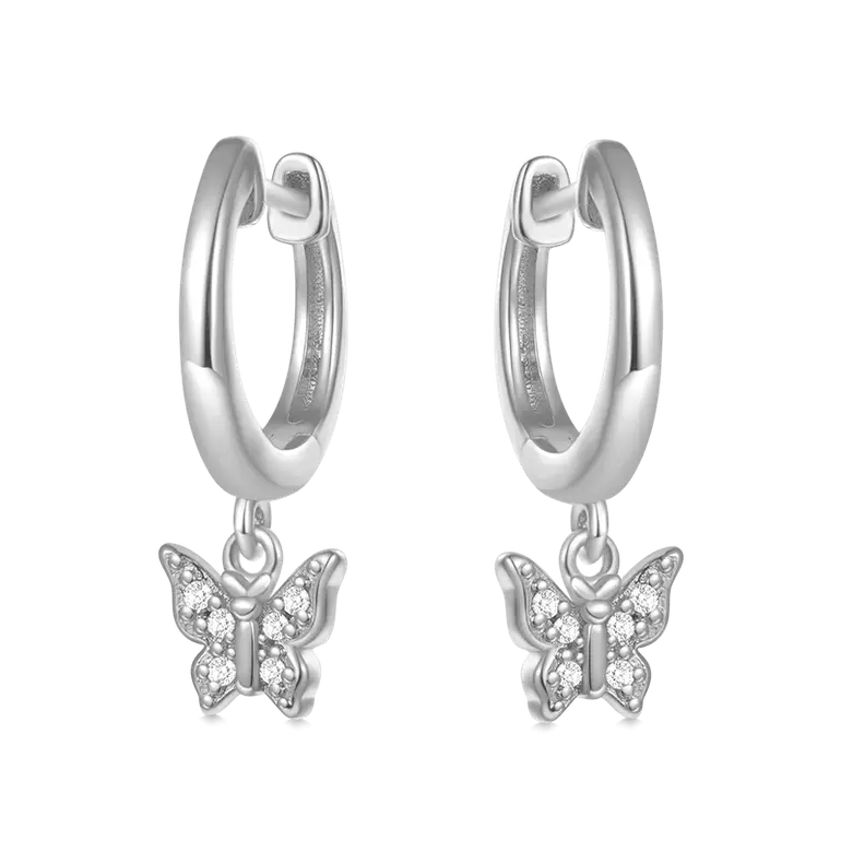 Gnoce Butterfly Drop Hoop Earrings