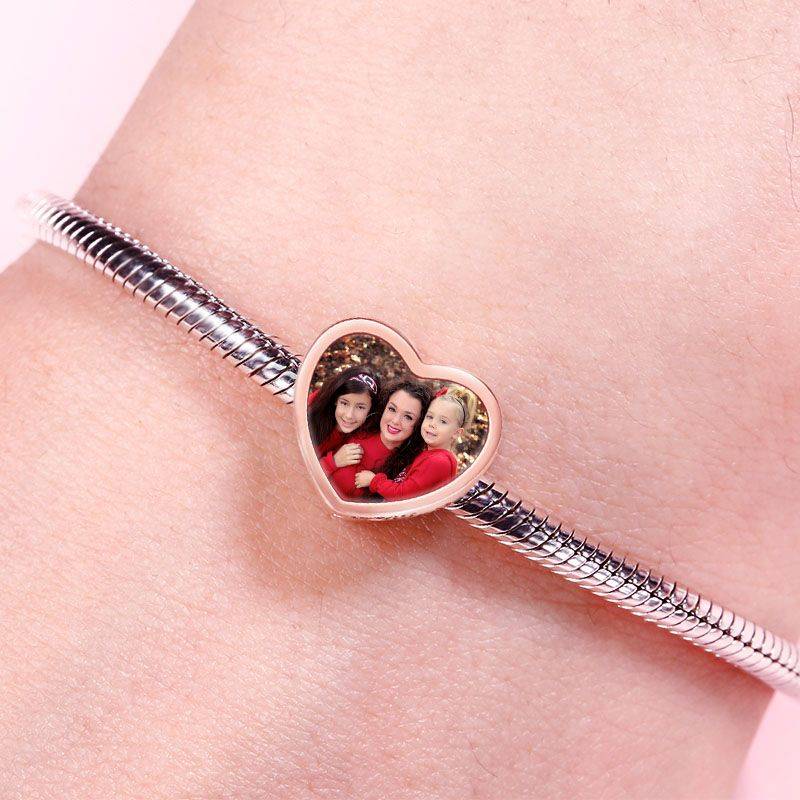 Heart Hollow Custom Engravable Photo Charm 18k Rose Gold Plating 925 Sterling Silver