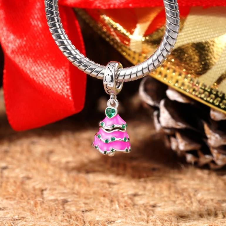 Gnoce Openable Surprise Christmas Pink Tree Pendant Dangle Charm