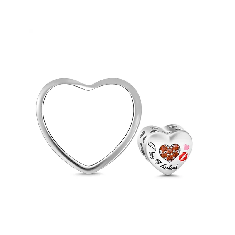 I Love My Husband Hollow Hearts 925 Sterling Silver Photo Charm Bead
