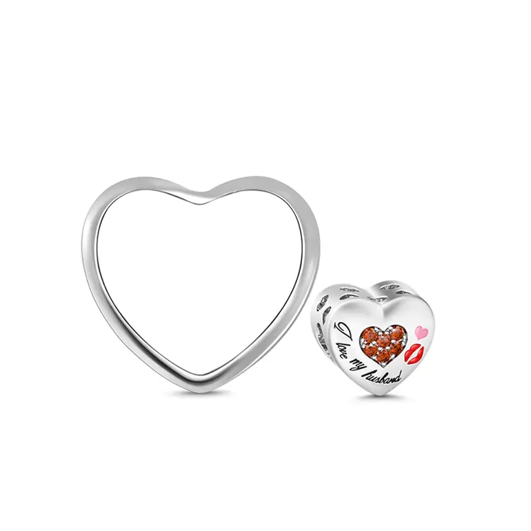 I Love My Husband Hollow Hearts 925 Sterling Silver Photo Charm Bead