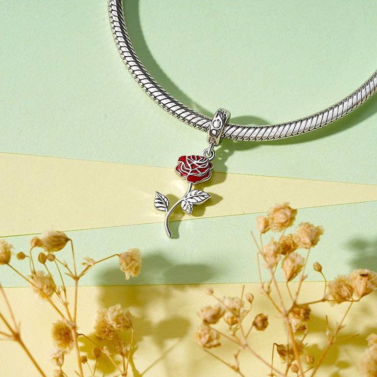 Gnoce Red Rose Flower Pendant Dangle Charm