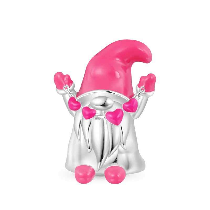 Gnoce Valentines Day Pink Heart Gnome Girl Charm