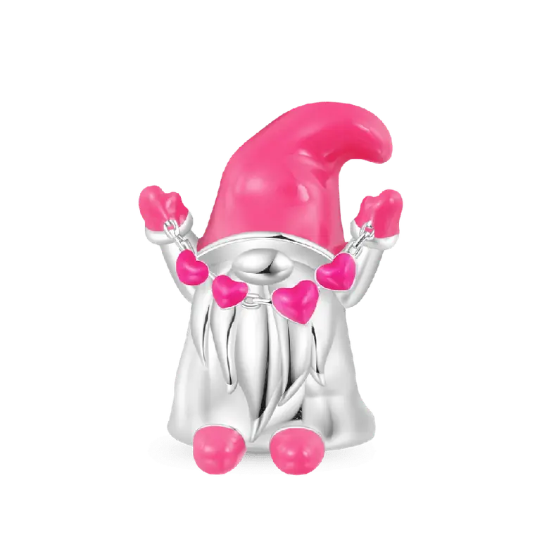 Gnoce Valentines Day Pink Heart Gnome Girl Charm