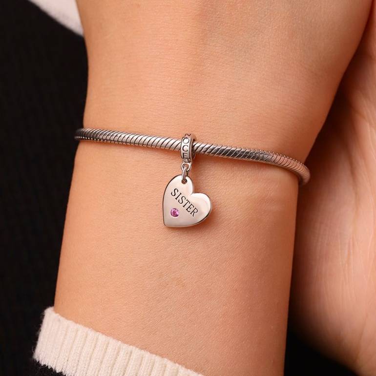 Gnoce SISTER Heart Family Birthstone Pendant Dangle Charm