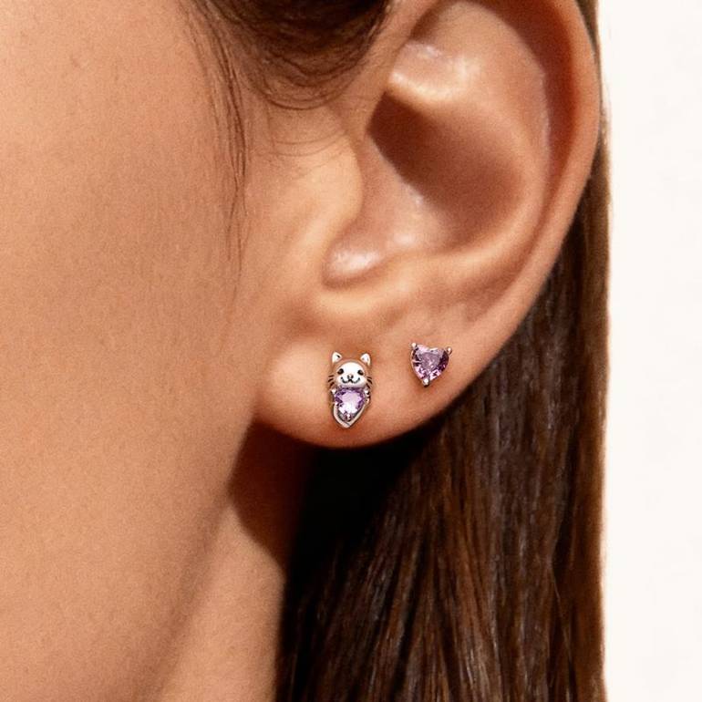 Gnoce Pet Cat Embrace Love Stud Earrings