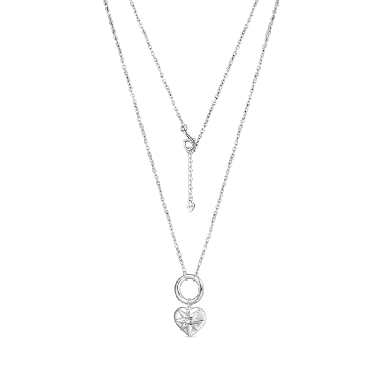Gnoce Silver Circle Clasp Heart Charm Necklaces