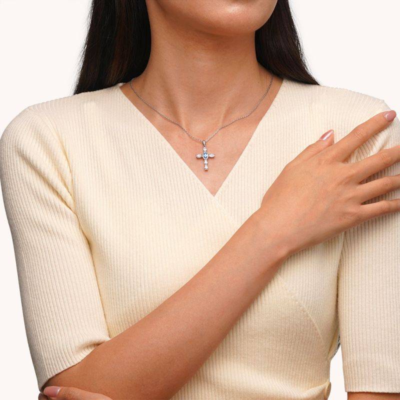 Gnoce Elegant Cross Birthstone Necklaces