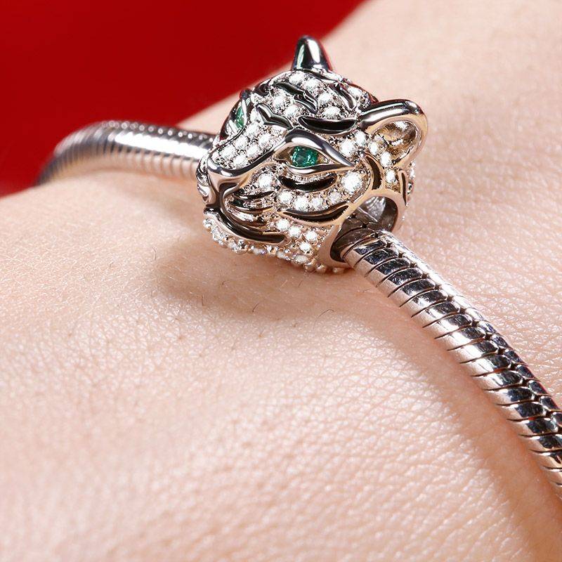 Royal Tiger Charm with Czs 925 Sterling Silver Chinese Zodiac Bead