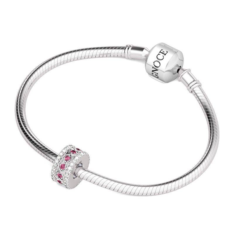 Rose Stone Heart to Heart Stopper for Charm Braceletss Sterling Silver