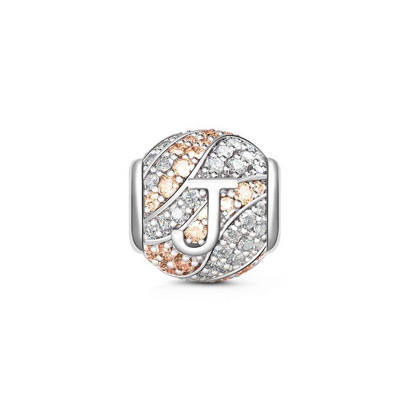 Letter j Charm with Champagne & Clear CZ 925 Sterling Silver