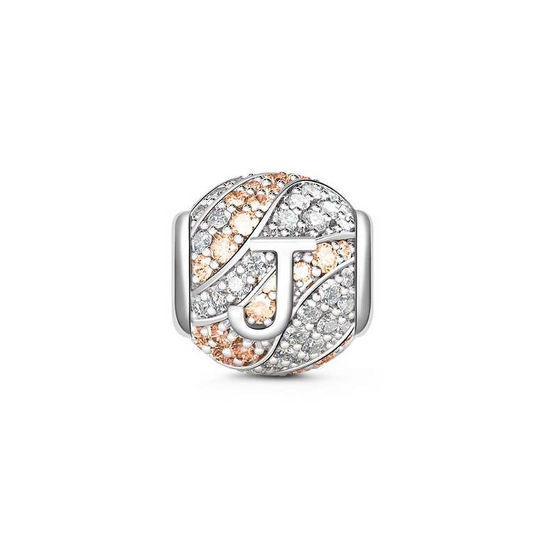 Letter j Charm with Champagne & Clear CZ 925 Sterling Silver