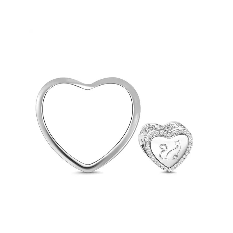 Kitty Bead Clear CZ 925 Sterling Silver Photo Charm