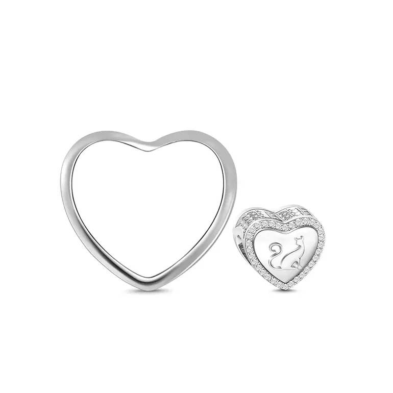 Kitty Bead Clear CZ 925 Sterling Silver Photo Charm