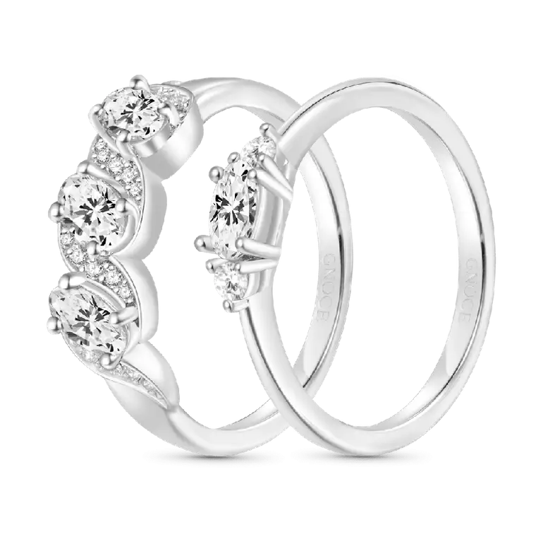 Gnoce White Diamond Anniversary Stackable Ring Set