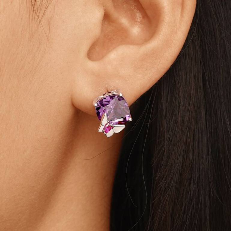 Gnoce Purple Butterfly Stud Earrings