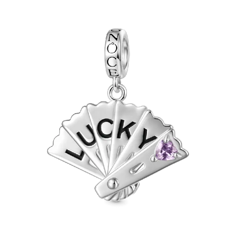 Gnoce LUCKY Openable Exquisite Fan Inlaid with Gemstone Pendant Dangle Charm