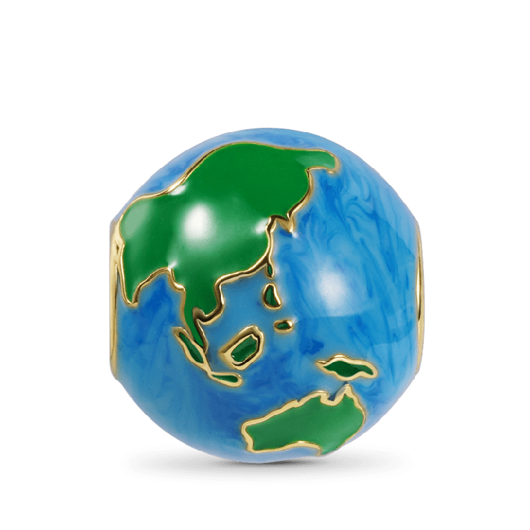Earth Charm Bead Sterling Silver 18K Gold Plated