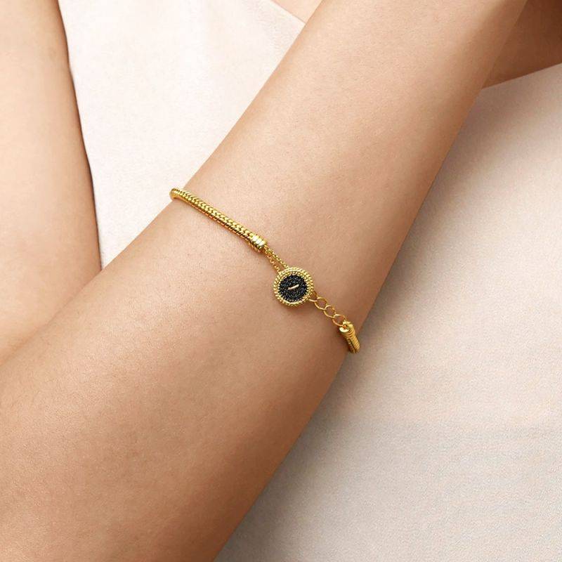 Gnoce Black Button Basic Snake Chain Bracelets
