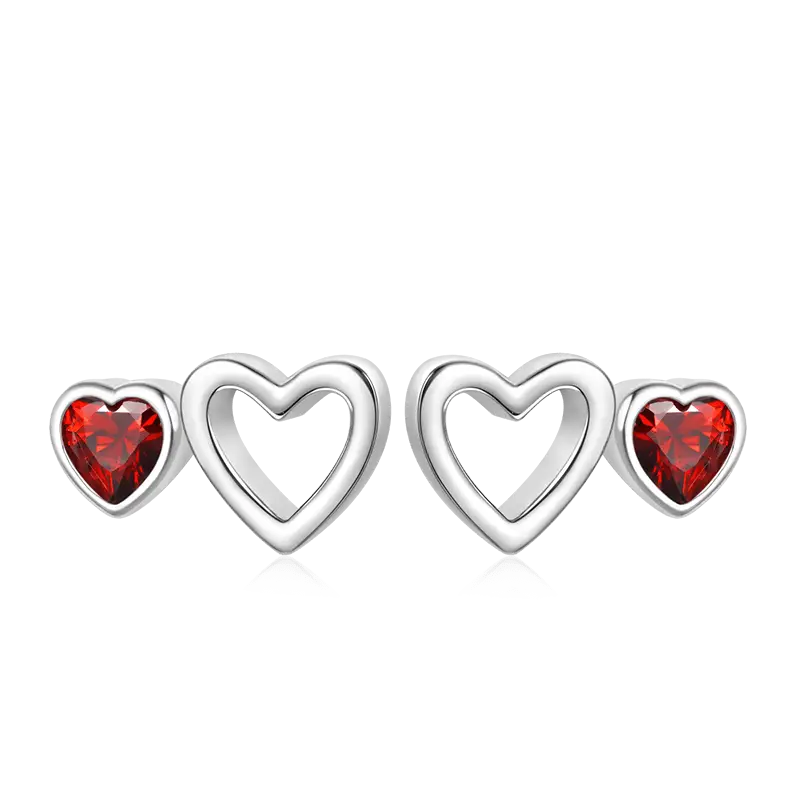 Gnoce Love Heart Birthstone Stud Earrings