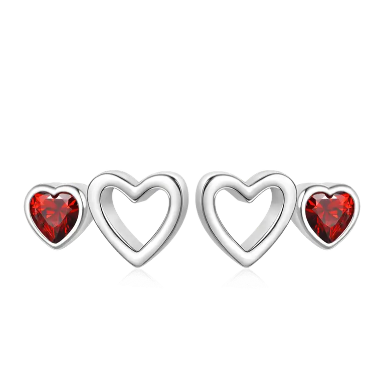 Gnoce Love Heart Birthstone Stud Earrings