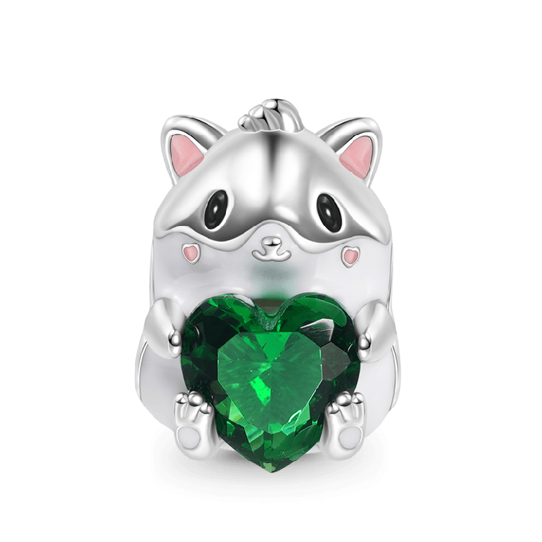 Cute Hamster Embraces Heart Gemstone Charm Bead 925 Sterling Silver